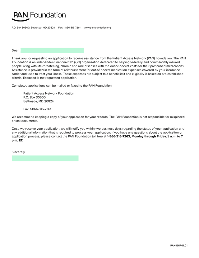 Patient Access Network Foundation Enrollment Application screenshot