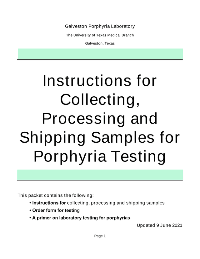 Instructions For Collecting, Processing And Shipping Samples For Porphyria Testing screenshot