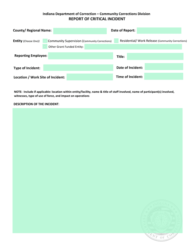 Report Of Critical Incident screenshot