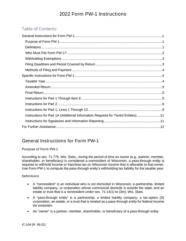 2022 Form PW 1 Instructions screenshot