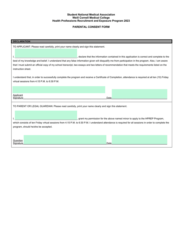 PARENTAL CONSENT FORM screenshot