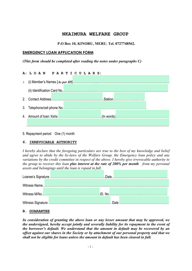 EMERGENCY LOAN APPLICATION FORM screenshot
