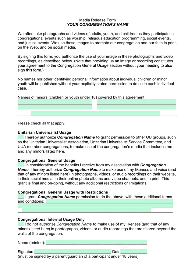Media Release Form screenshot