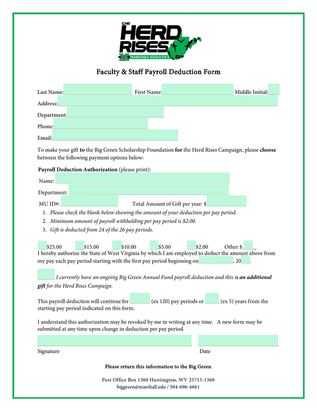 Faculty  Staff Payroll Deduction Form screenshot