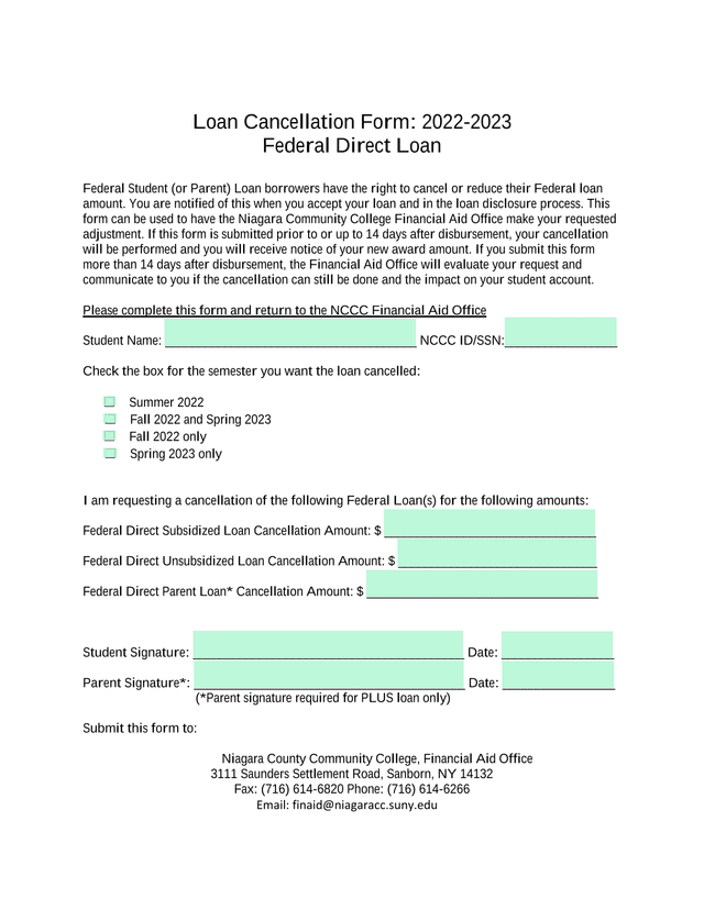 Loan Cancellation Form 2022 2023 Federal Direct Loan screenshot
