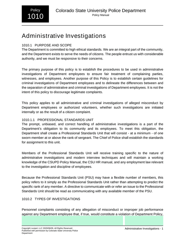 Colorado State University Police Department Policy Manual screenshot