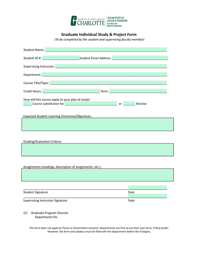 Graduate Individual Study  Project Form screenshot