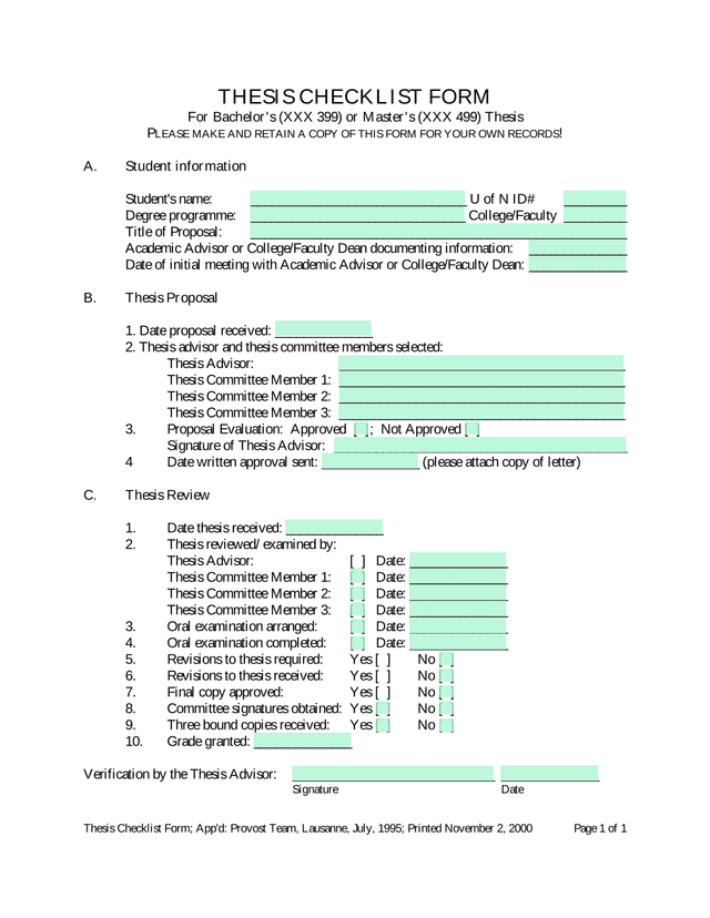 8.10 Thesis Checklist screenshot