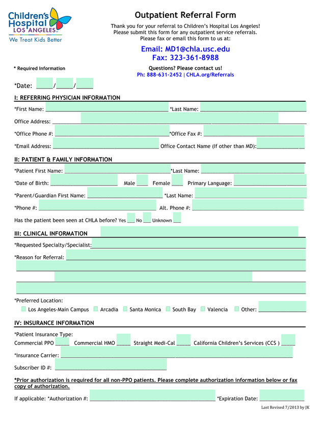 Outpatient Referral Form screenshot