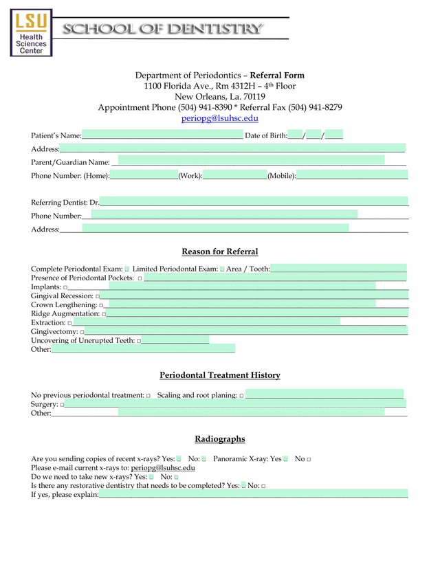 Department Of Periodontics  Referral Form screenshot