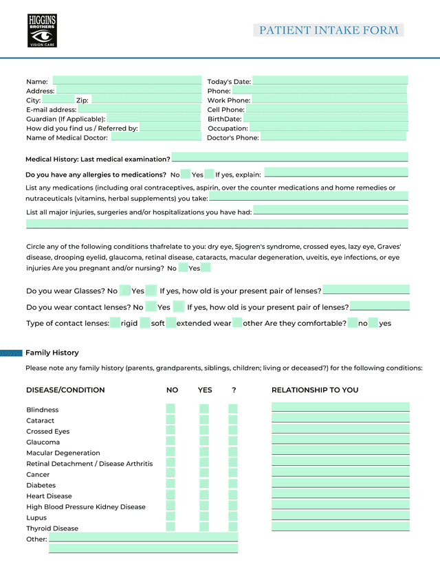 PATIENT INTAKE FORM screenshot