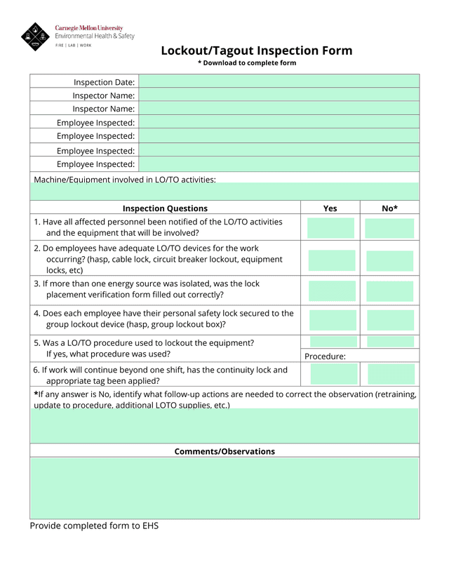 LockoutTagout Inspection Form screenshot