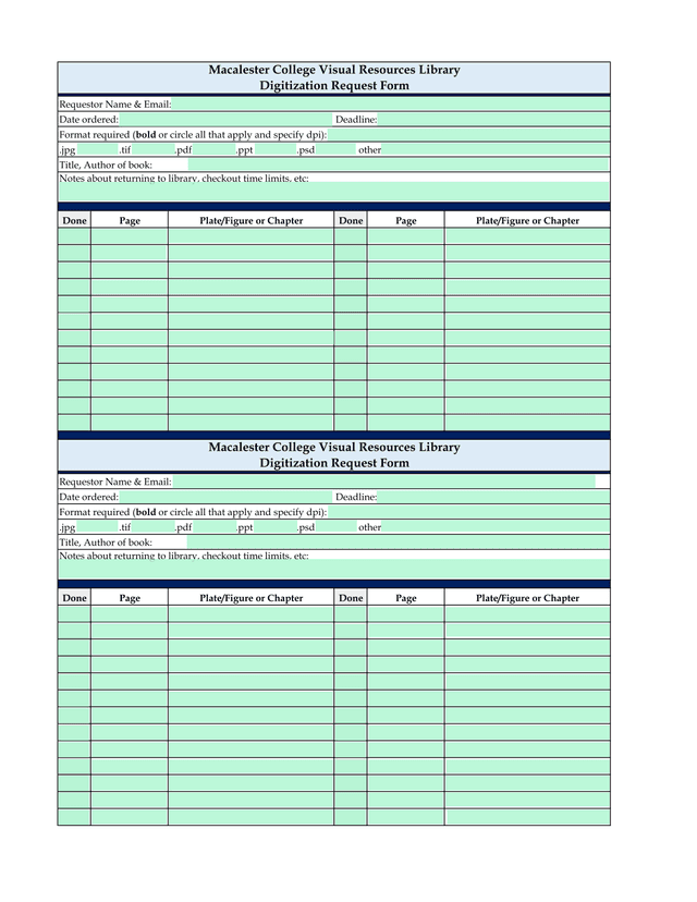 Macalester College Visual Resources Library Digitization Request Form screenshot