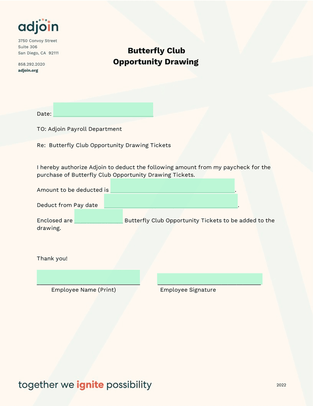 Butterfly Club Opportunity Drawing Ticket Deduction Form screenshot