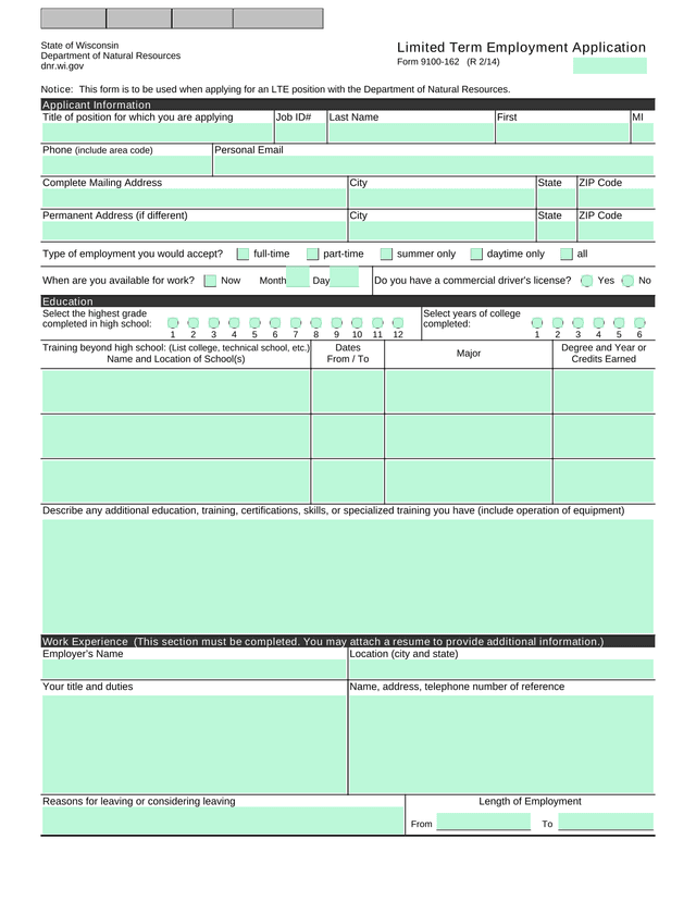 Limited Term Employment Application screenshot