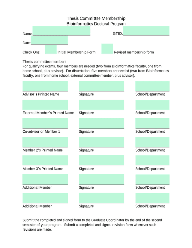 Thesis Committee Membership screenshot