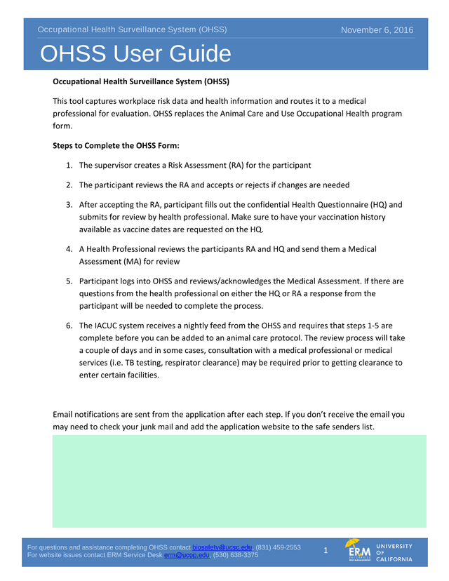 Occupational Health Surveillance System (OHSS) User Guide screenshot