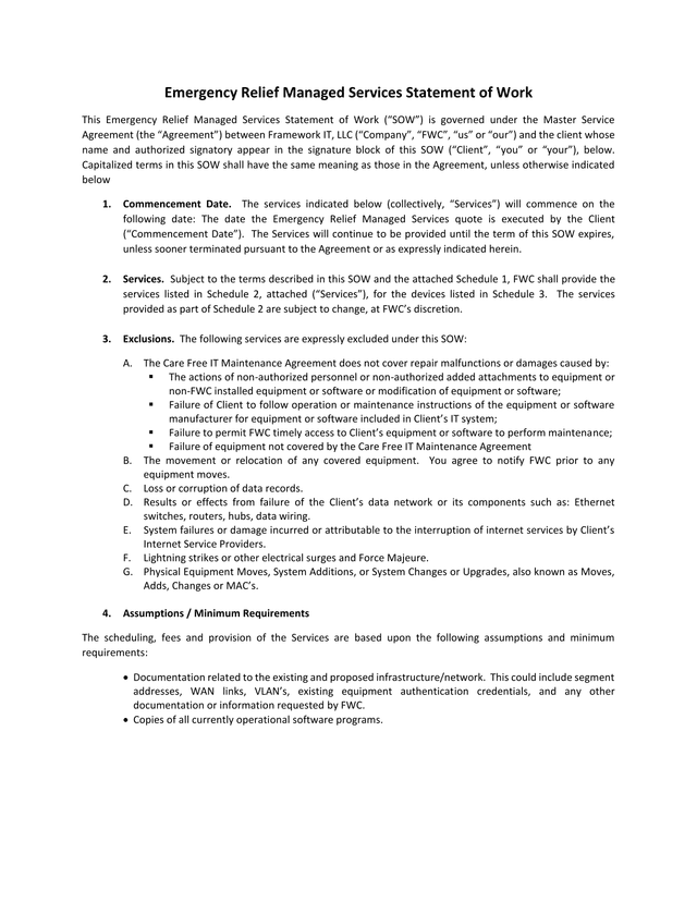 Emergency Relief Managed Services Statement Of Work screenshot