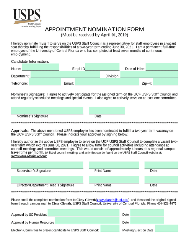 Appointment Nomination Form screenshot