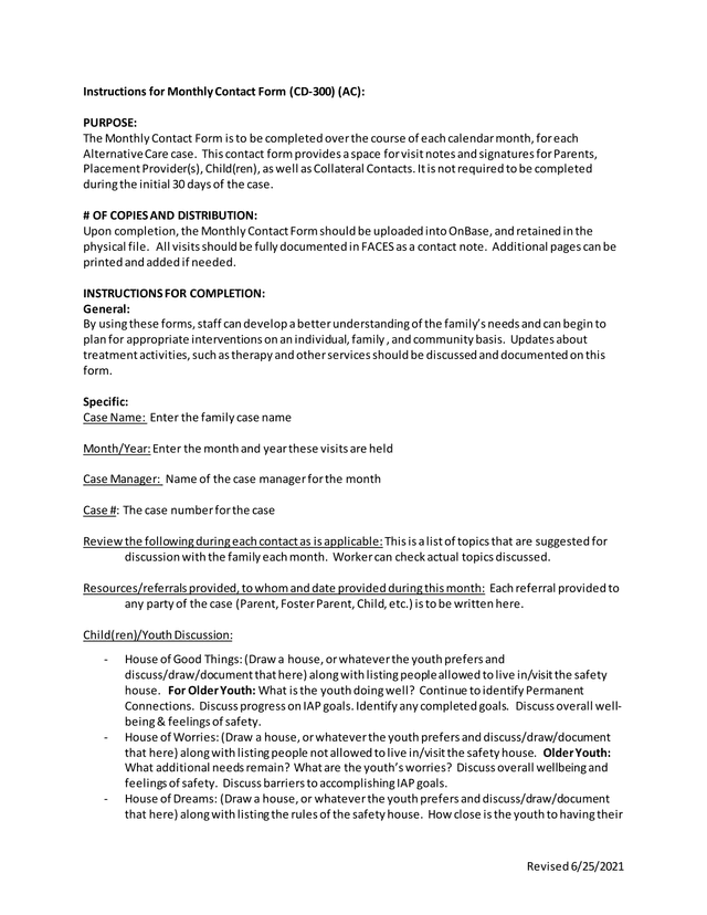 Monthly Contact Form (CD 300) screenshot