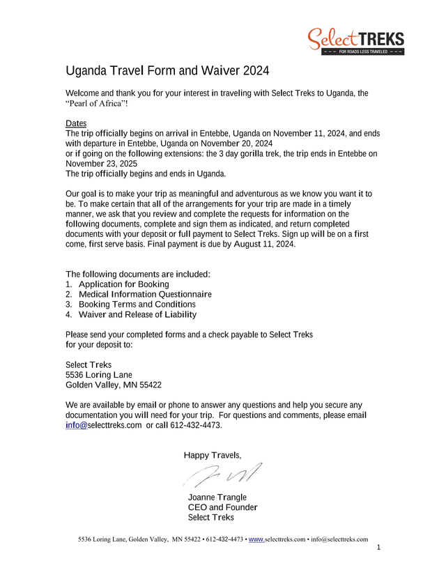 Uganda Travel Form And Waiver 2024 screenshot