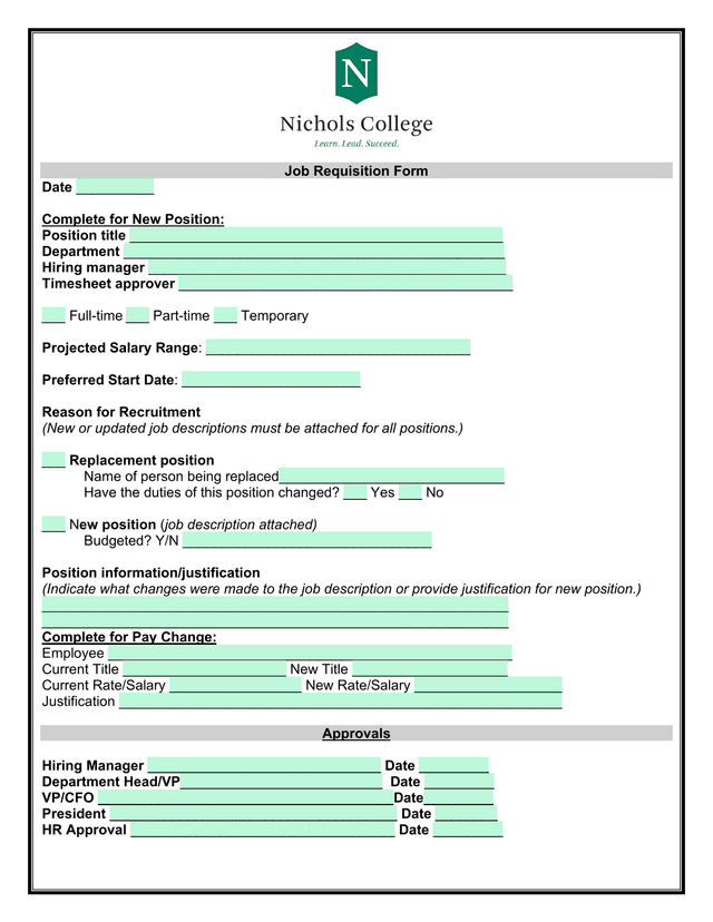 Job Requisition Form screenshot