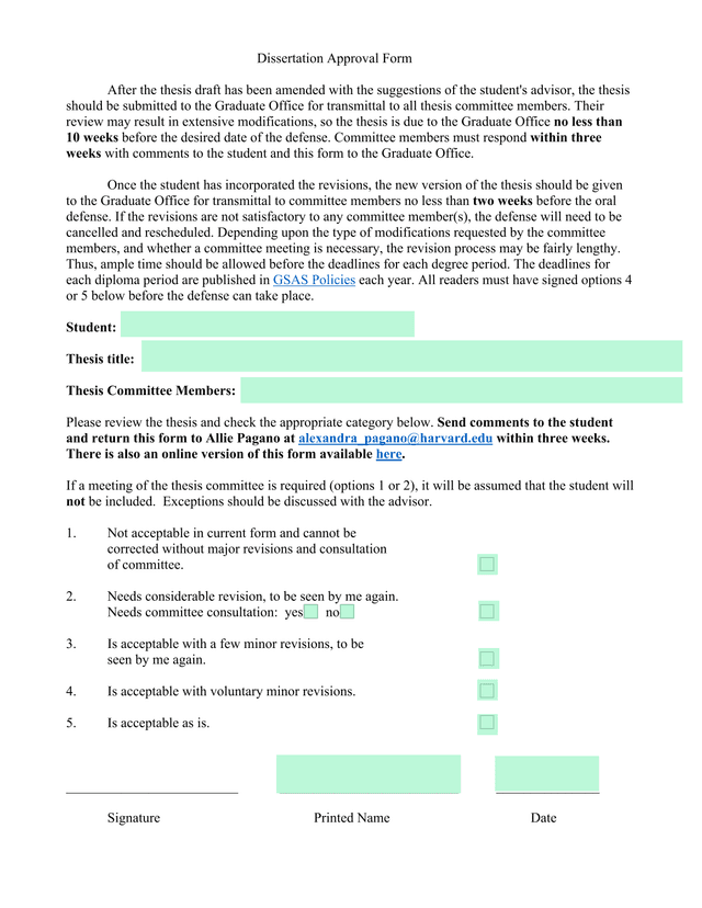 Dissertation Approval Form screenshot