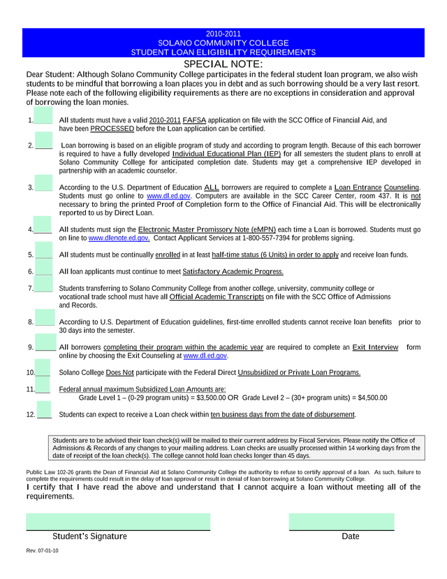 Student Loan Eligibility Requirements screenshot