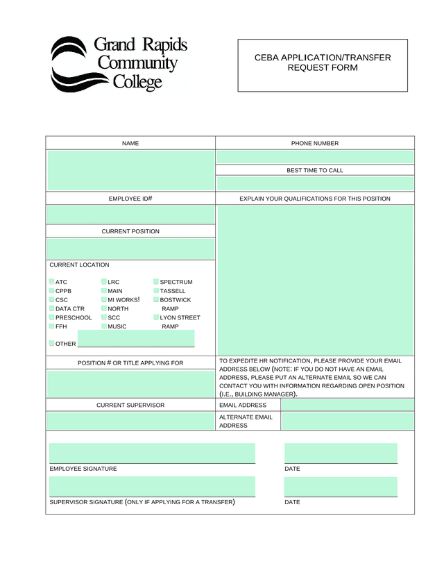 CEBA APPLICATIONTRANSFER REQUEST FORM screenshot