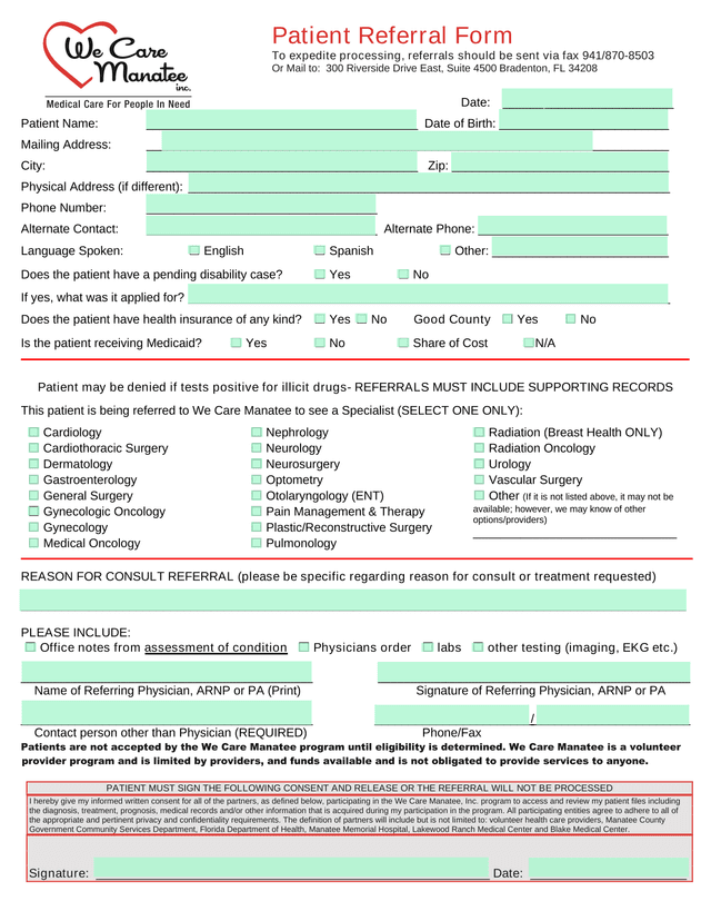 Patient Referral Form screenshot
