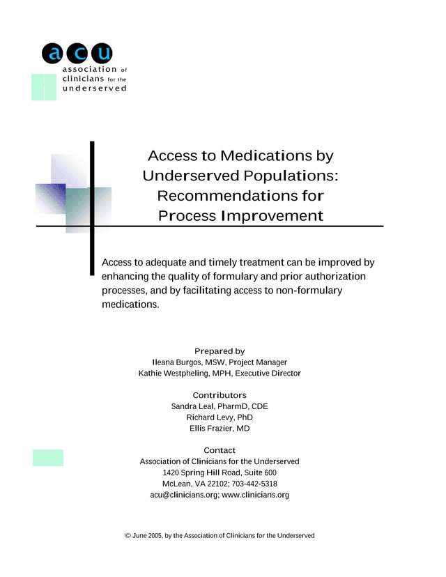 Access To Medications By Underserved Populations Recommendations For Process Improvement screenshot