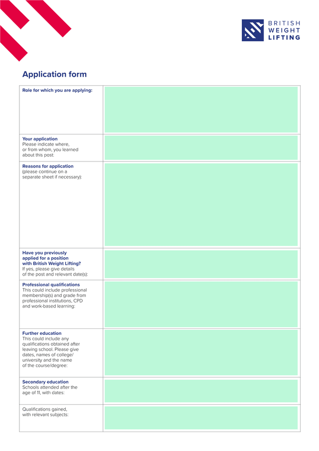 Application Form screenshot