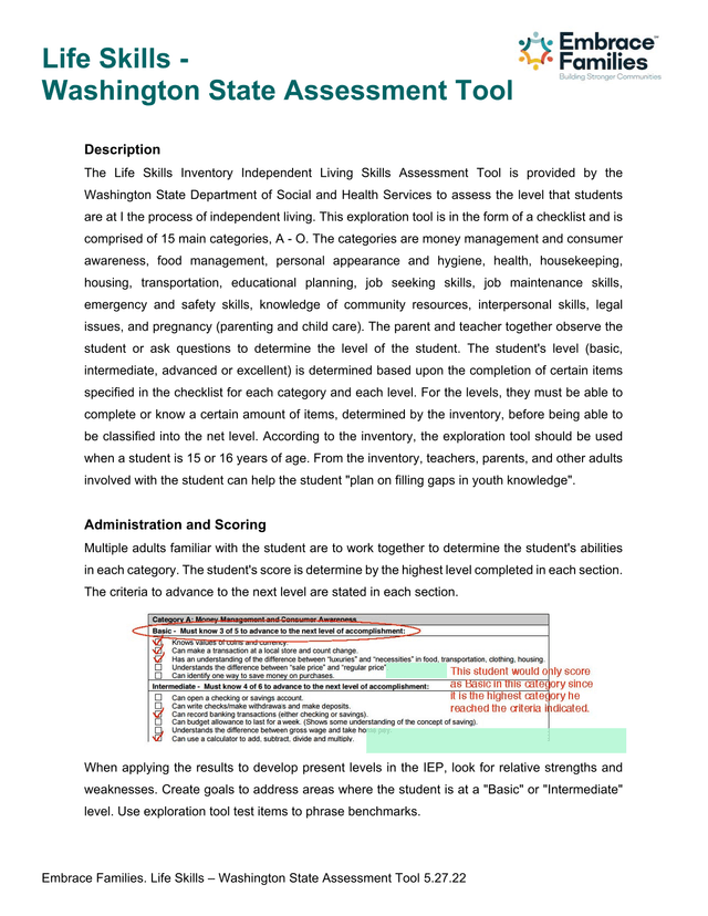 Life Skills   Washington State Assessment Tool screenshot