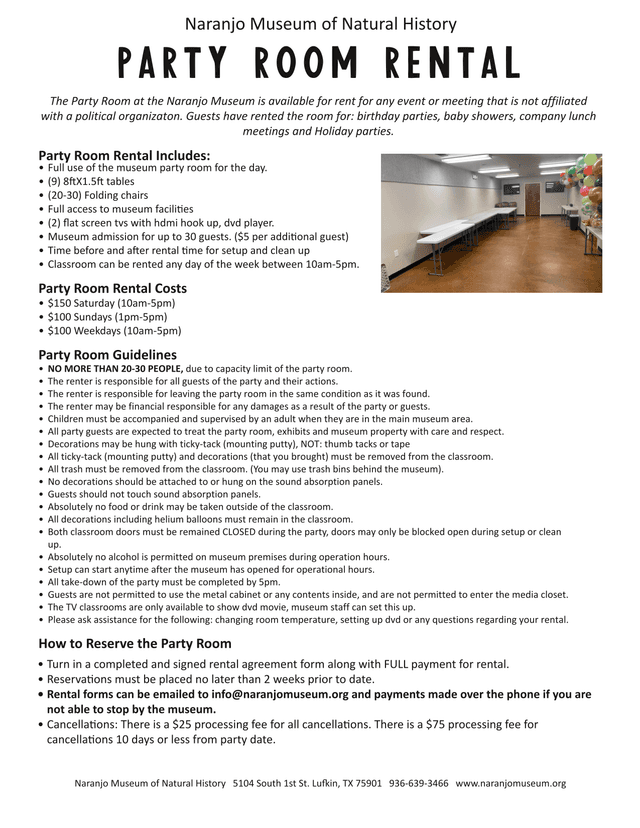 Naranjo Museum Of Natural History Party Room Rental screenshot