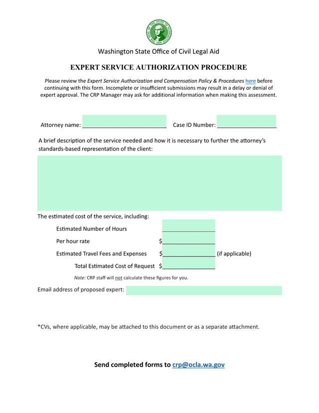 Expert Service Authorization Procedure screenshot