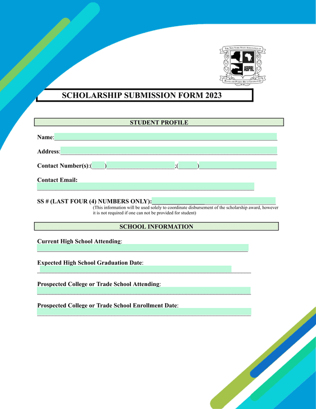 Scholarship Submission Form 2023 screenshot