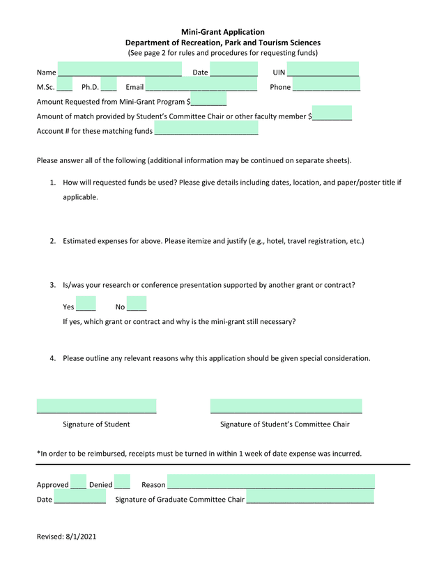 Mini Grant Application screenshot