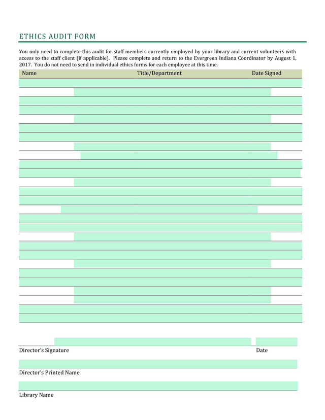 Ethics Audit Form screenshot