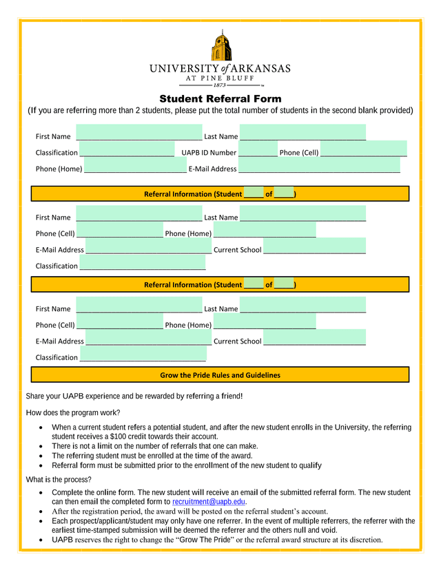 Student Referral Form screenshot