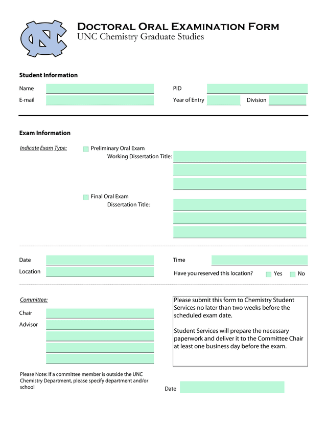 Doctoral Oral Examination Form screenshot
