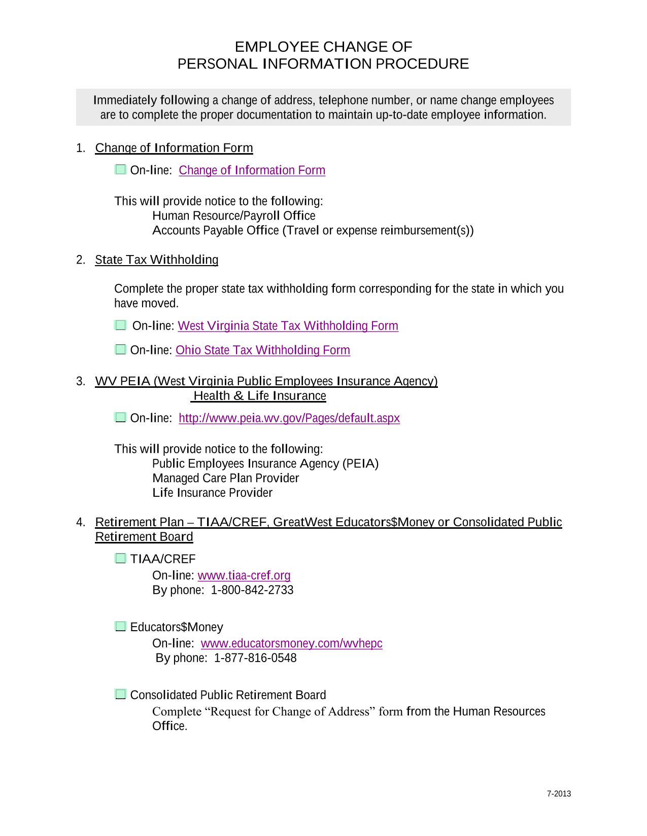 Employee Change Of Personal Information Procedure screenshot