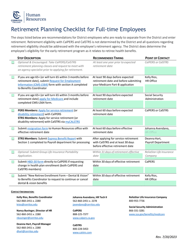 Retirement Planning Checklist For Full Time Employees screenshot