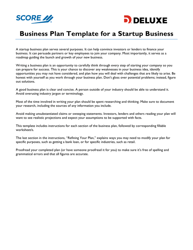 Business Plan Template For A Startup Business screenshot