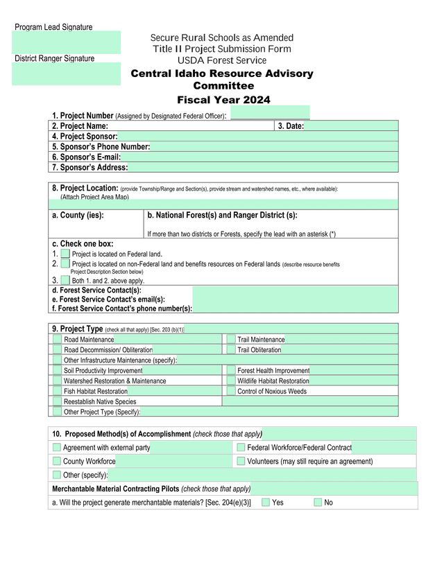 Secure Rural Schools As Amended Title II Project Submission Form screenshot