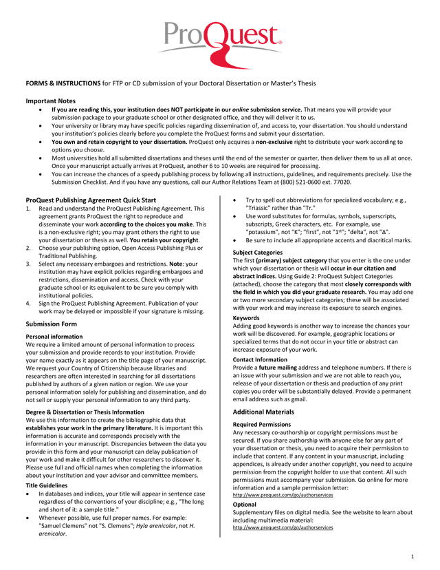 FORMS  INSTRUCTIONS For FTP Or CD Submission Of Your Doctoral Dissertation Or MasterS Thesis screenshot