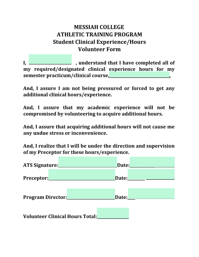 Student Clinical ExperienceHours Volunteer Form screenshot