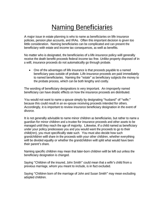 Naming Beneficiaries screenshot