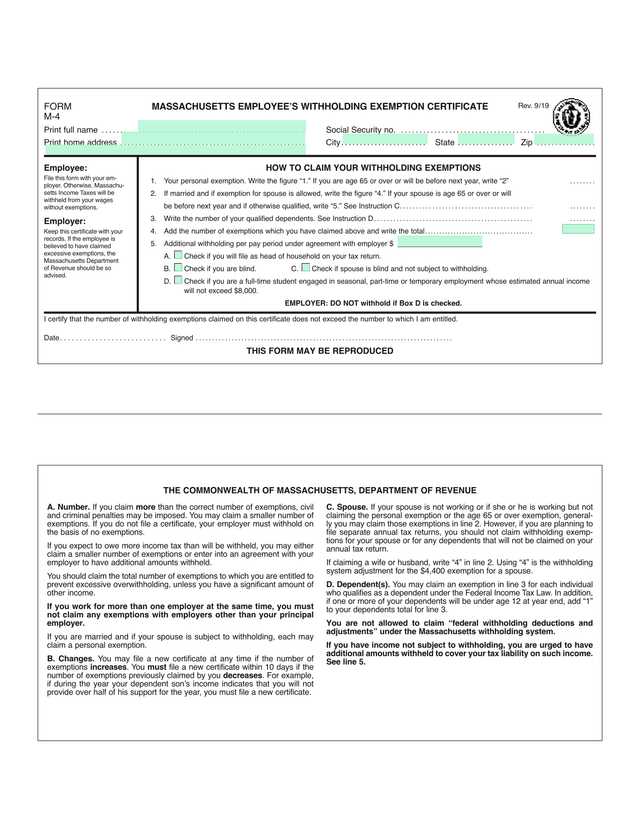 Massachusetts EmployeeS Withholding Exemption Certificate screenshot
