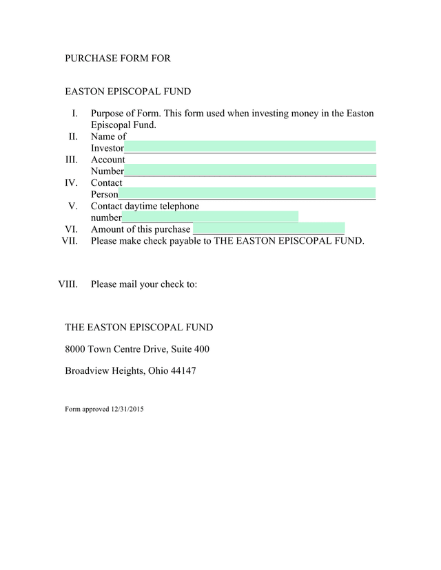 Purchase Form For Easton Episcopal Fund screenshot