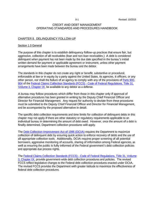 Credit And Debt Management Operating Standards And Procedures Handbook screenshot
